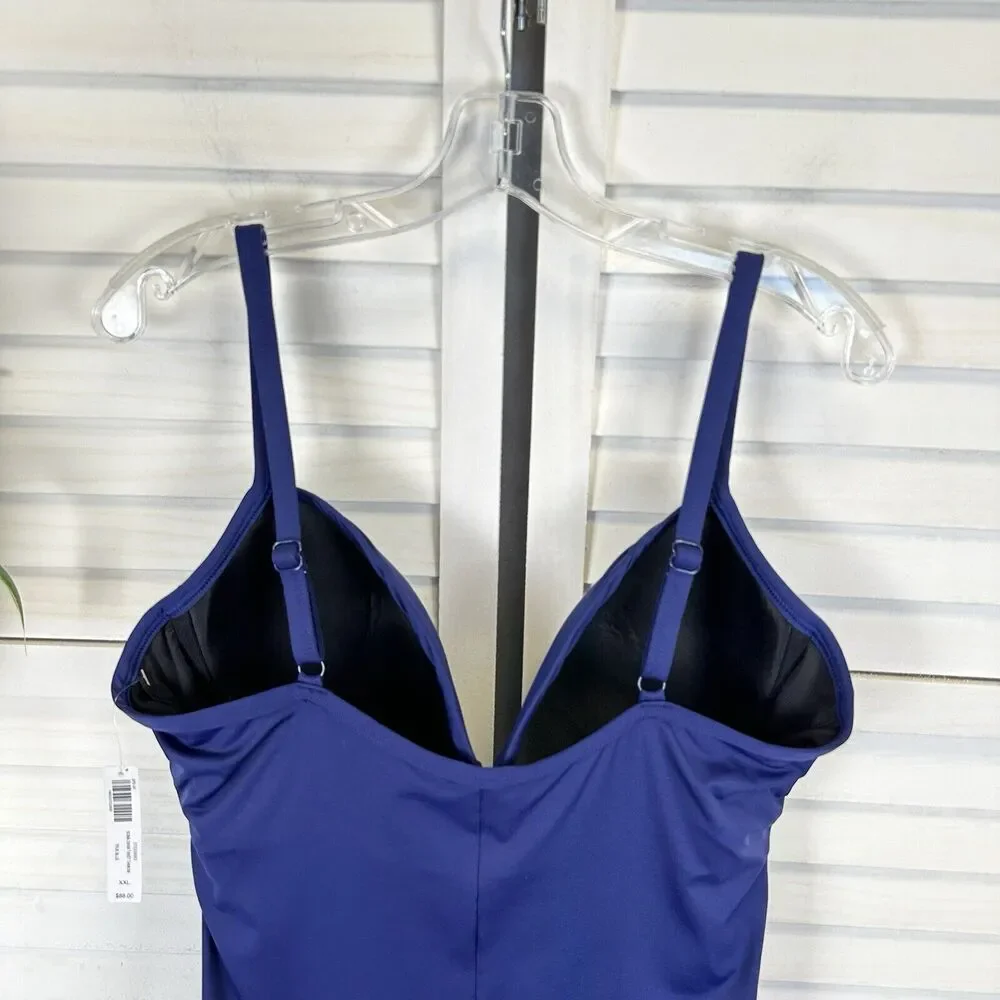 New Soma True Blue Twist Front Tankini‎ Swimsuit Top Molded Cups Size XXL